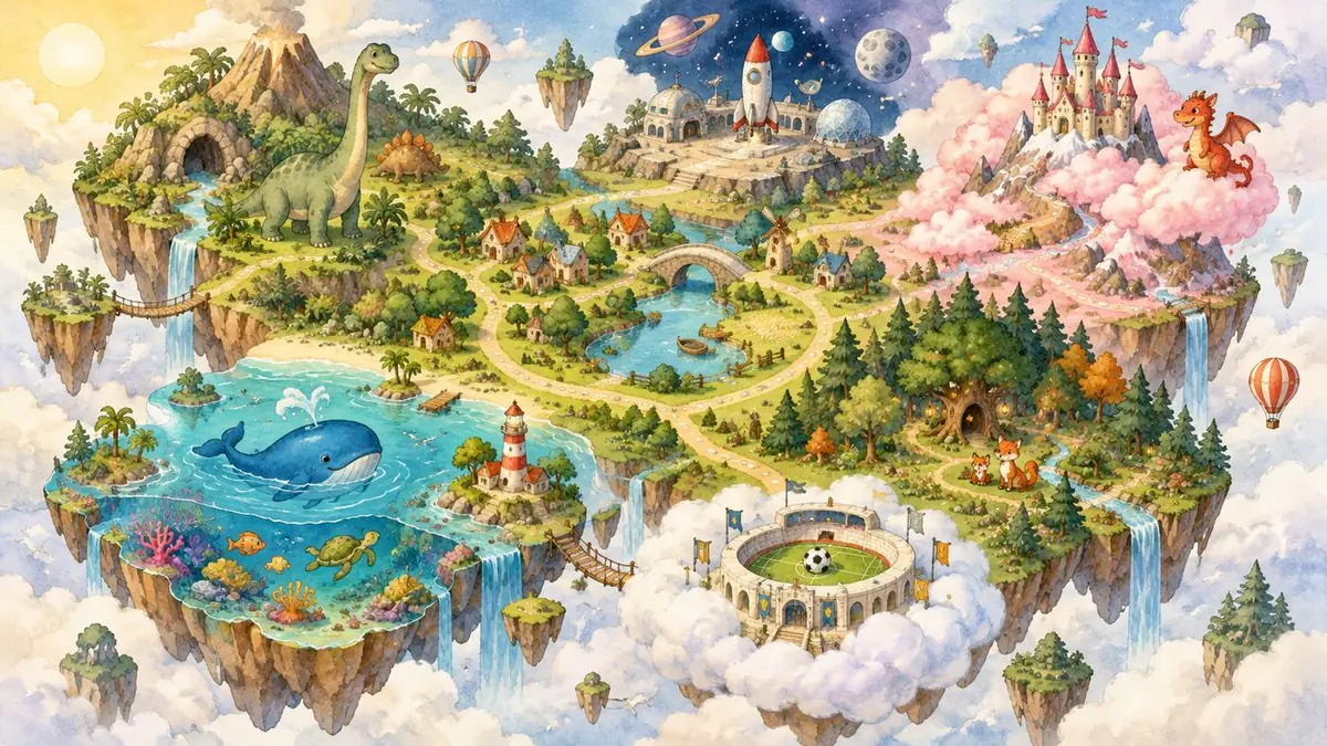 Illustrated map of the DailyTeller worlds