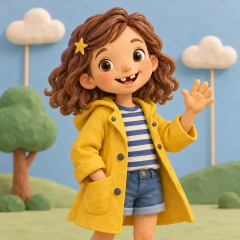 Mia, one of our sample heroes, painted in the Clay 3D style